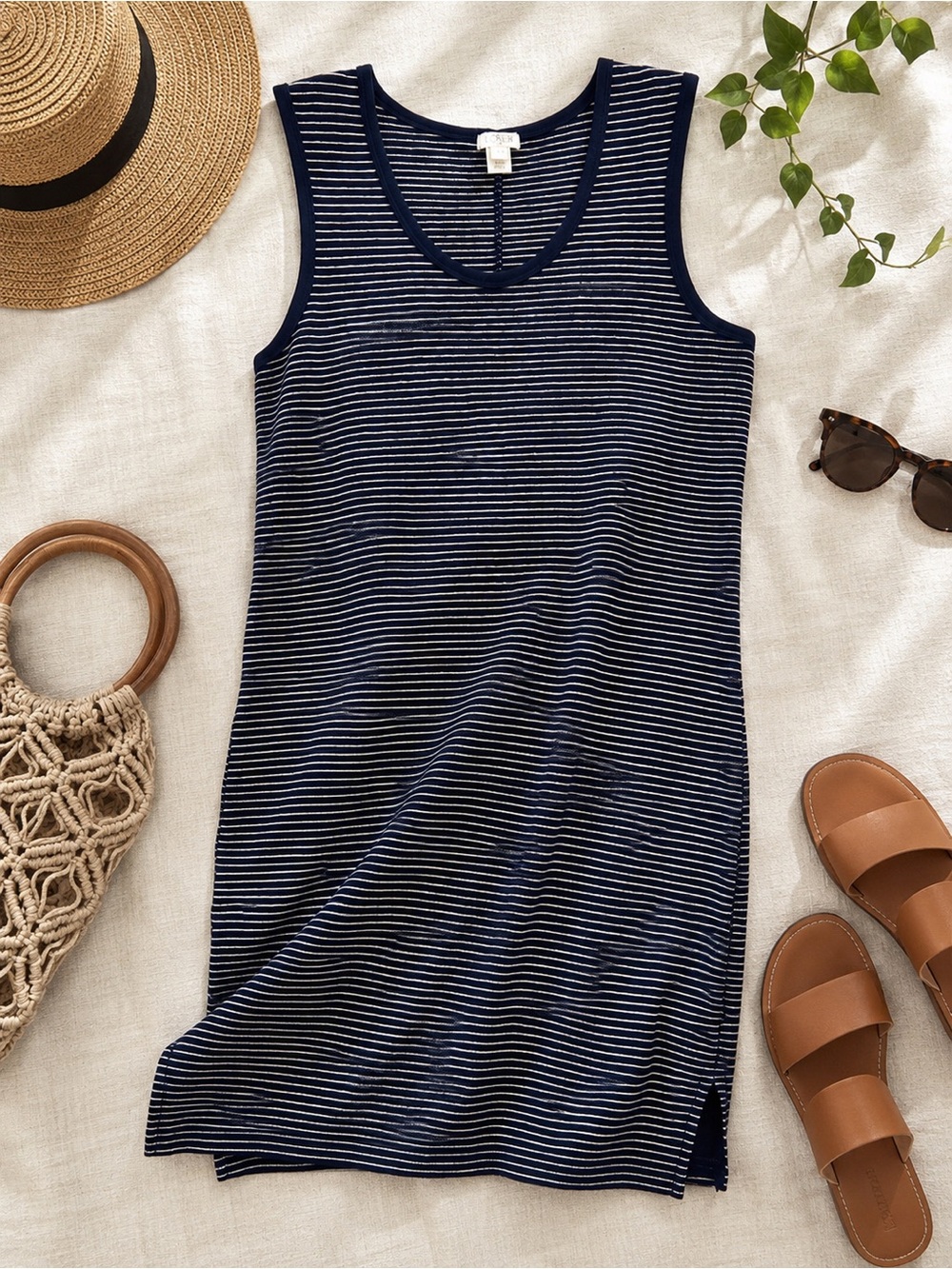 J.Crew Navy & White Striped Cotton Tank Dress XXS Fits XS/S Casual Midi